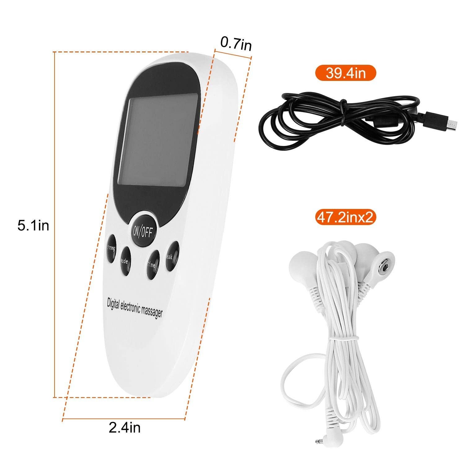 White Electric Muscle Stimulator Dual Channels Pulse Massager Pain Relief Therapy Tens Device with Electrode Pads Wires for wholesale on Faire6