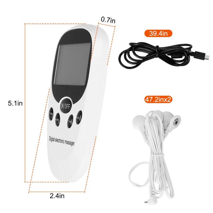 White Electric Muscle Stimulator Dual Channels Pulse Massager Pain Relief Therapy Tens Device with Electrode Pads Wires for wholesale on Faire6