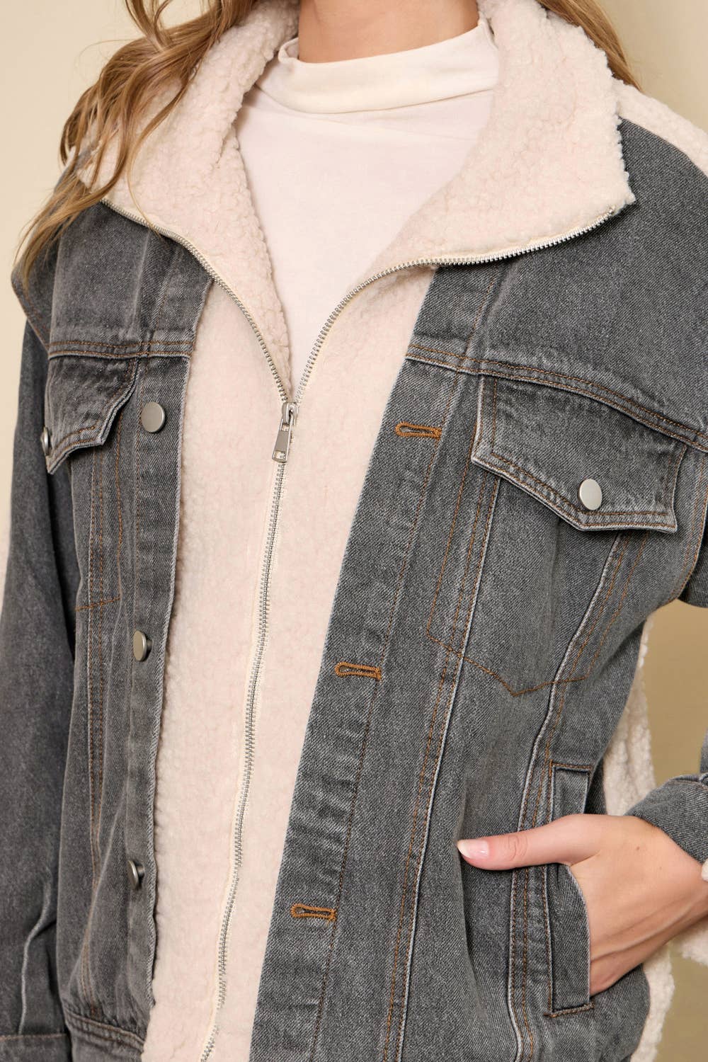 Mystree - Wholesale Spijkerjack/spijkerjas - Dames - 60716 Denim Gemengde Sherpa Jas7