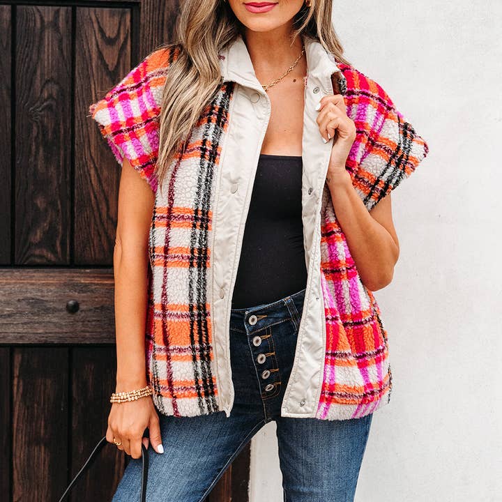 Molly Sherpa Plaid Jacket Vest and other Purchase Wholesale plaid sherpa jacket. Free Returns & Net 60 Terms on Faire trending on Faire.