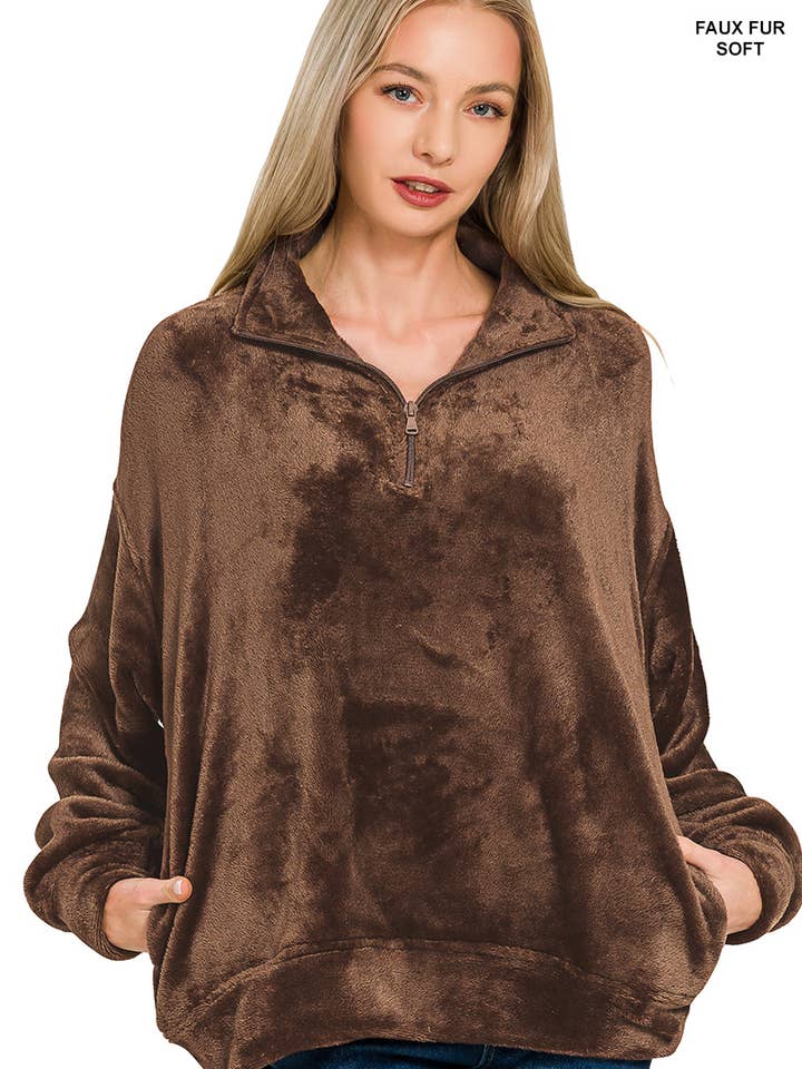 .1009 Faux Fur Half Zip Pocket Pullover SI-28607 for wholesale by 42POPS