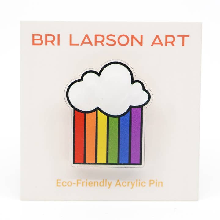Rainbow Cloud Eco-friendly Acrylic Pin for wholesale by Bri Larson Art
