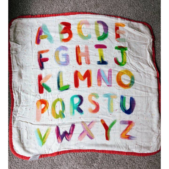 MINI* ABC 123 Bamboo/Cotton Mini Blanket Pink Trim for wholesale by Fawnly