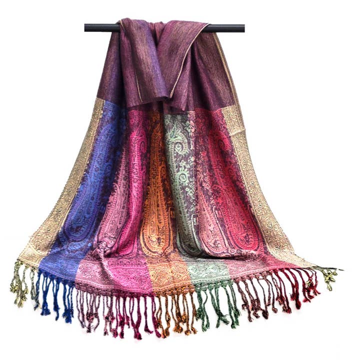 SERENITA - Wholesale Scarf - Women's - 6 Pack Pashmina Paisley Section Rainbow Shawl Wraps Assorted3