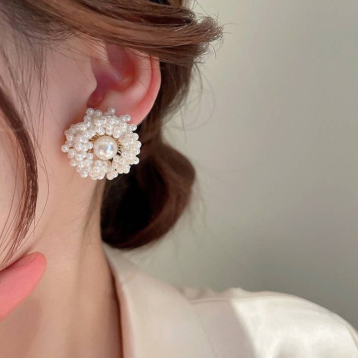 Electroplated Silver Pearl Flower Earrings for wholesale by Mirazshoes WholeSale