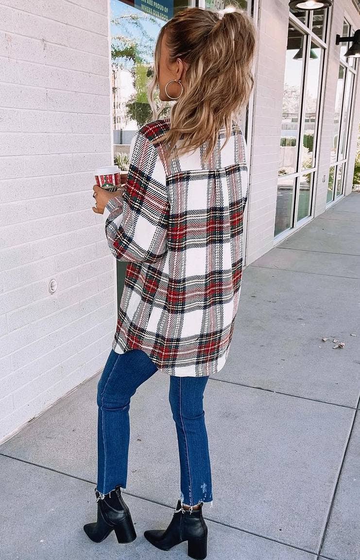 White Tweed Plaid Coat With Long Sleeved Lapels for wholesale on Faire4