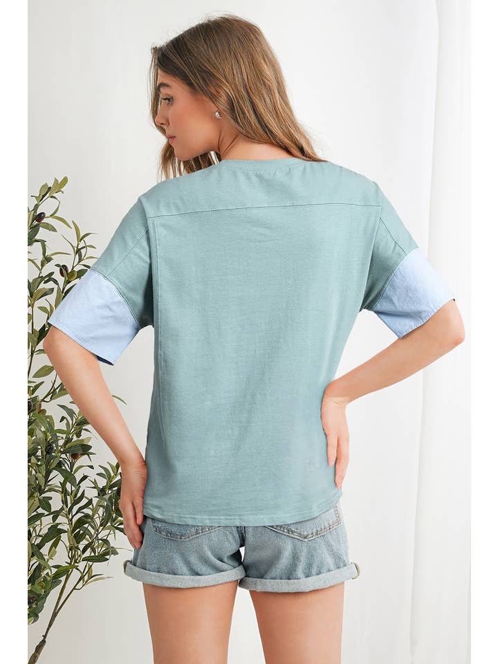 Aapparella - Wholesale Tunic - Women's - Frayed Star Denim Patchwork Oversize T Shirt | S-XL