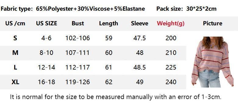 Suhkasana - Vendita all'ingrosso Maglione tricot - Donna - Maglione Casual a Righe con Girocollo e Maniche Lunghe6