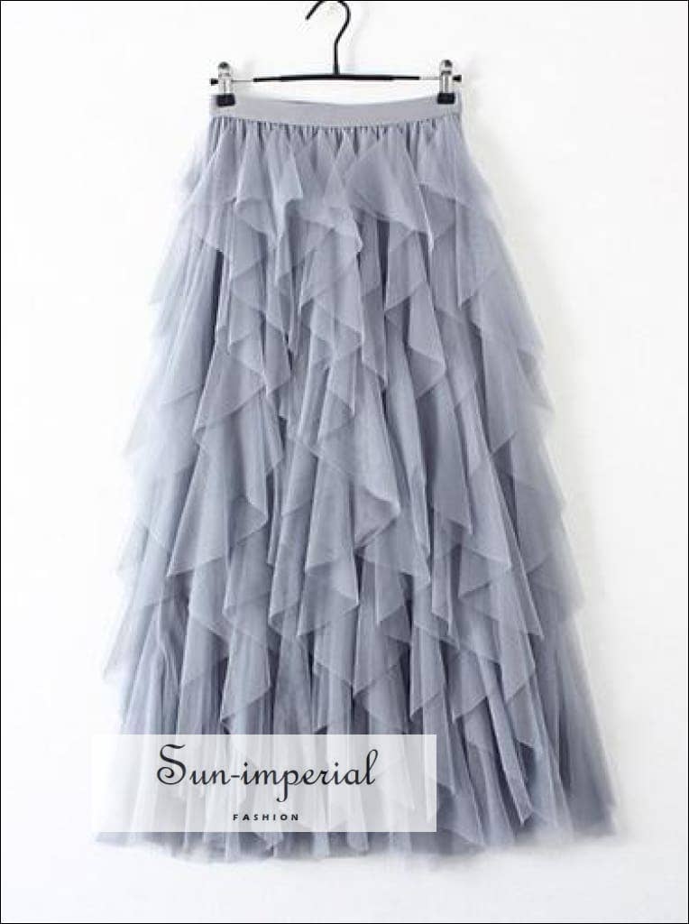 Sun Imperial – Großhandel Rock – Damen – Sun Imperial Tüll-Rock, langer Maxirock in Rosa, Schwarz, Grau und Apricot mit hoher Taille und Plisseefalten2