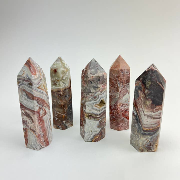 Pelham Grayson Rose - Wholesale Spiritual Stone/Crystal - Laguna Lace Agate | Polished Points | 70-85mm3