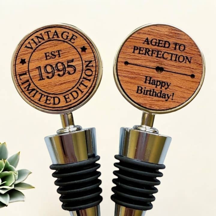 Happy Birthday Wine Stopper, Vintage 1995 Aged to Perfection for wholesale by Jazzy Jade Designs