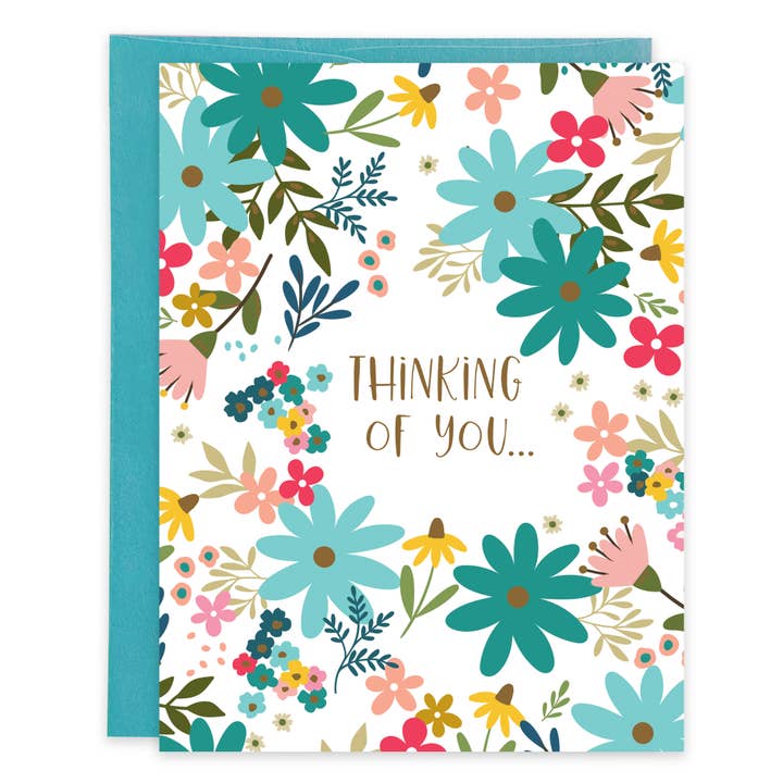 Thinking of You Greeting Card - Teal Flowers for wholesale by GINA B DESIGNS