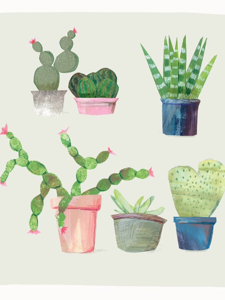 Vetplanten - Lichtgrijs - Blanco Wenskaart voor wholesale door Kate Read Illustration