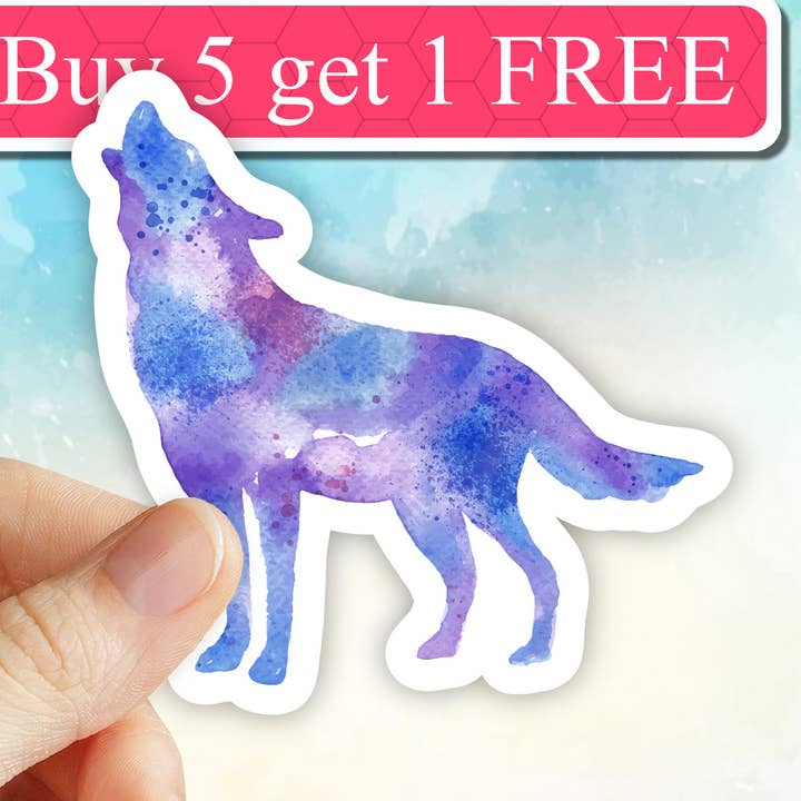 watercolor wolf sticker, wild Animal decal, forest camping for wholesale by Neya Sticker Shop