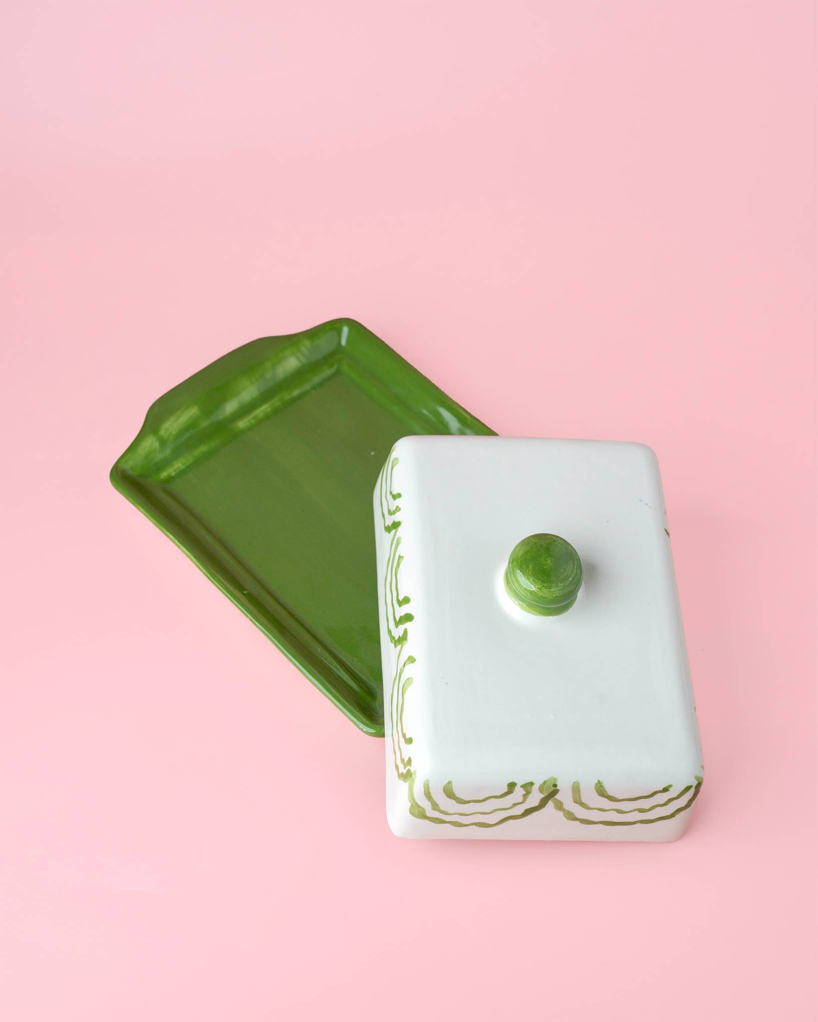 Alfar Tierra Cocida - Wholesale Butter Dish - Artisanal Ceramic Butter Dish – Green & White / ROOTS5