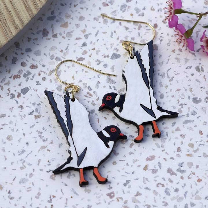 Hooded Plover Earrings for wholesale by Little Geraldine