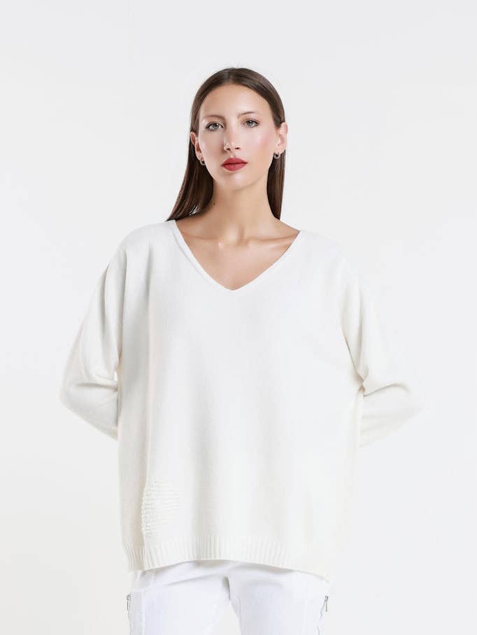 Callie Seriously Soft LS V-Neck Heart Detail Sweater (BLS444 for wholesale by TINA Stephens Italy/Tees By Tina