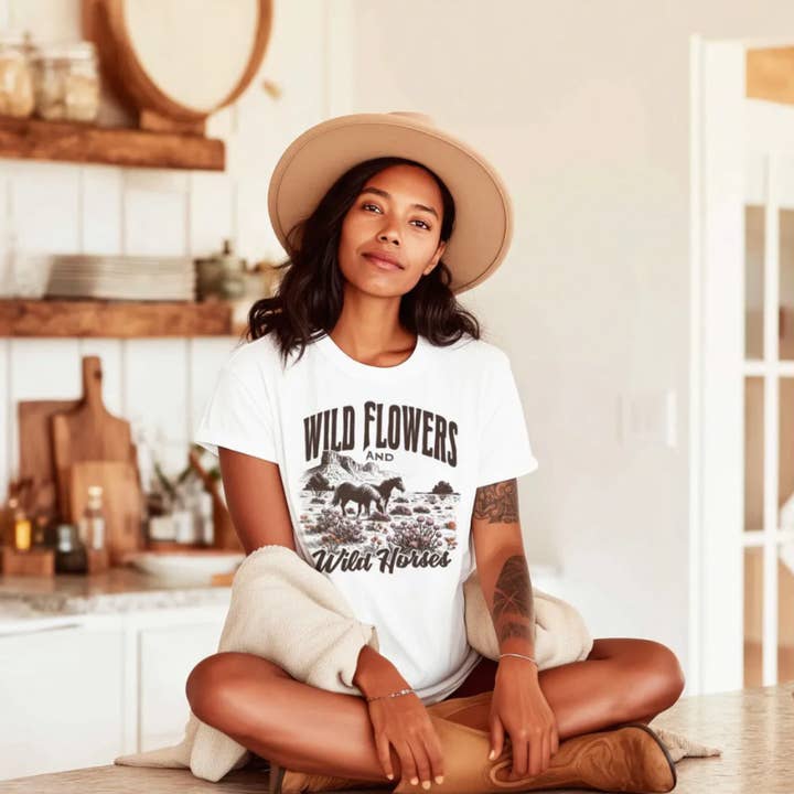 Wildflowers and Wild Horses Graphic Shirt or Sweatshirt for wholesale by Sam & Seb Co.