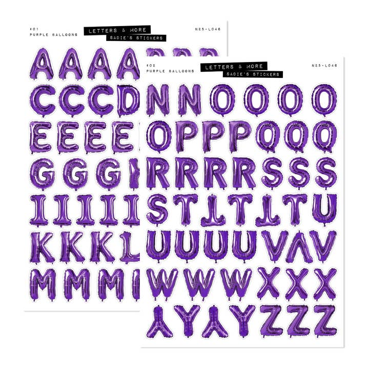 PURPLE Balloon Letter Set • Letters & More Sticker Set for wholesale by Sadie's Stickers