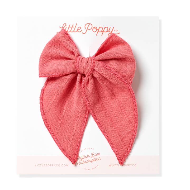 Antique Coral - Embroidered Stripe Claire Bow for wholesale by Little Poppy Co