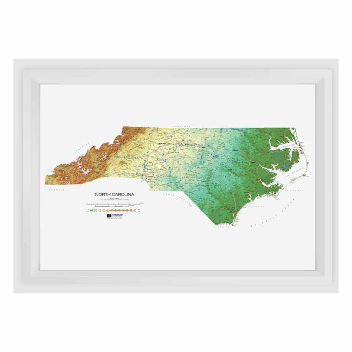 North Carolina Raised Relief Map af Hubbard for engroshandel hos Map Shop