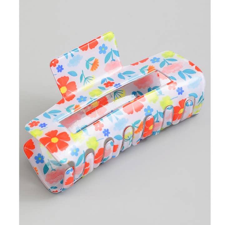 SJOVT FARVERIGT BLOMSTERPRINT REKTANGULÆRT HÅRSPÆNDE for engroshandel hos Girly