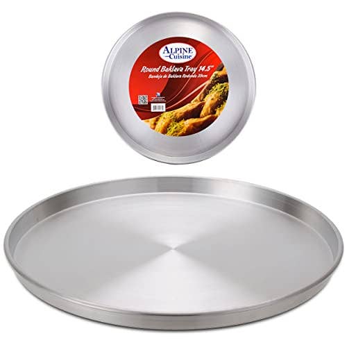 Plateau à baklava rond en aluminium Alpine Cuisine 14,5 pouces - Moule à pizza pour four - Plateau à pizza rond durable pour tarte et biscuit - Sain et robuste, sans rouille et compatible lave-vaisselle pour la vente par Alpine Cuisine