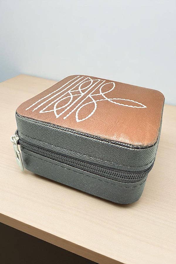 Brown WESTERN BOOT STITCH LEATHER JEWELRY BOX for wholesale on Faire1