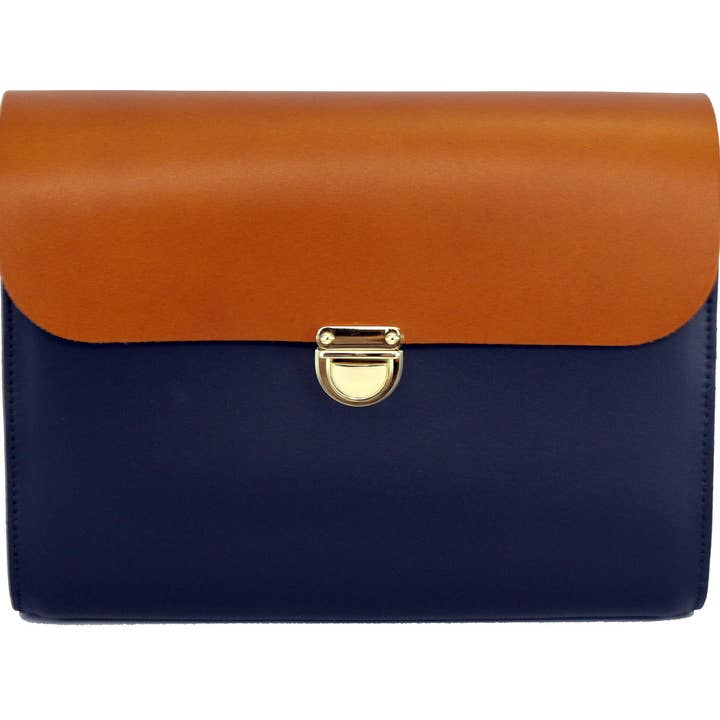 A to Z Leather – wholesale Satchel – Women's – Navy and Tan Leather Satchel - Leilani12