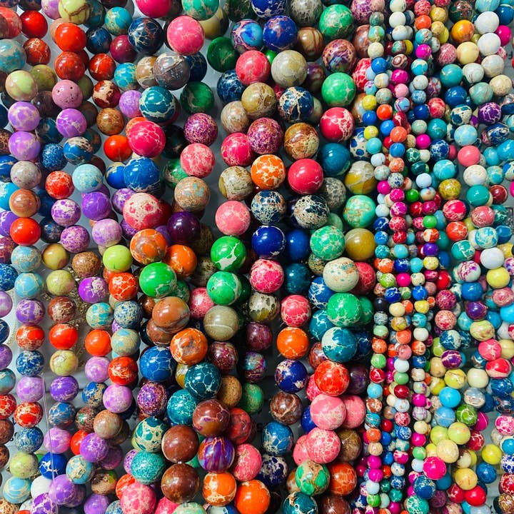6mm Bright Rainbow Jasper Beads, 8mm Multicolor Candy Bright Beads, 10mm Rainbow Beads Wholesale Bulk Beads For Jewelry Making, Beads for wholesale by The Bead Bazaar