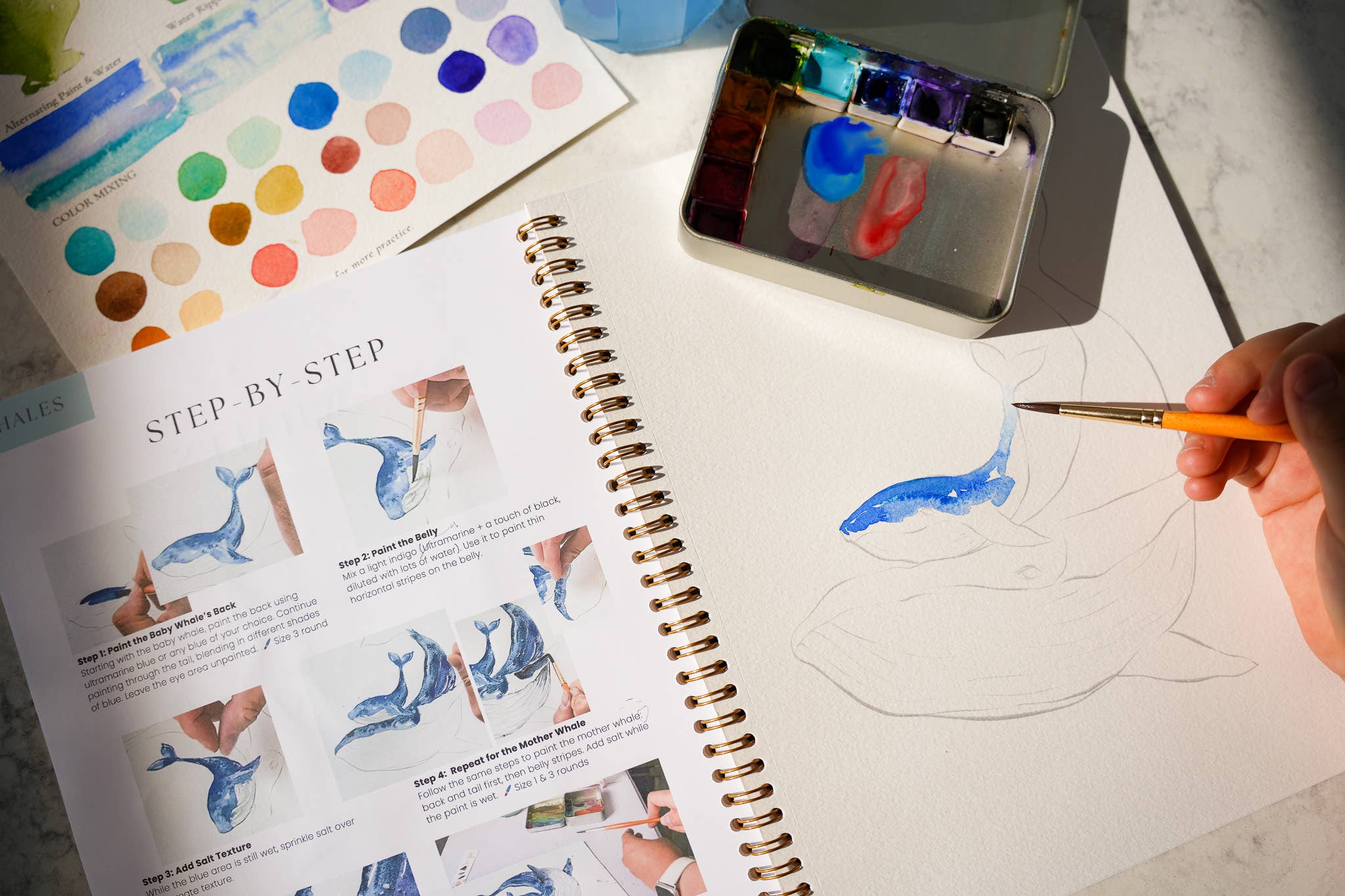 Jean Choe Art & Design - Wholesale Sketchbook/Sketchpad - Watercolor Workbook: Seashores & Ocean Outlined Designs12