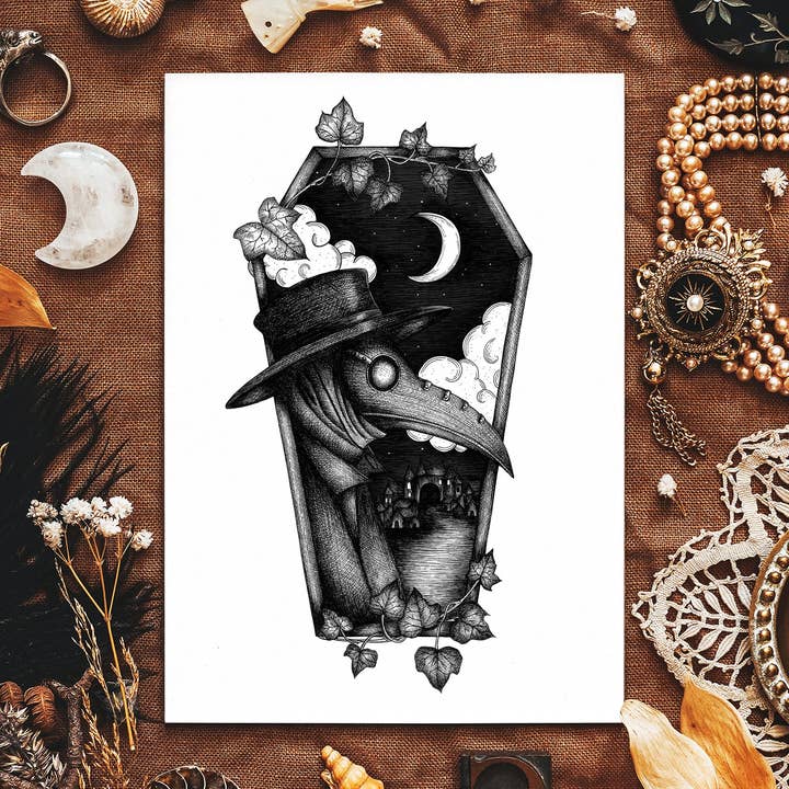 Plague Doctor Coffin - Giclée Art Print for wholesale by Print is Dead