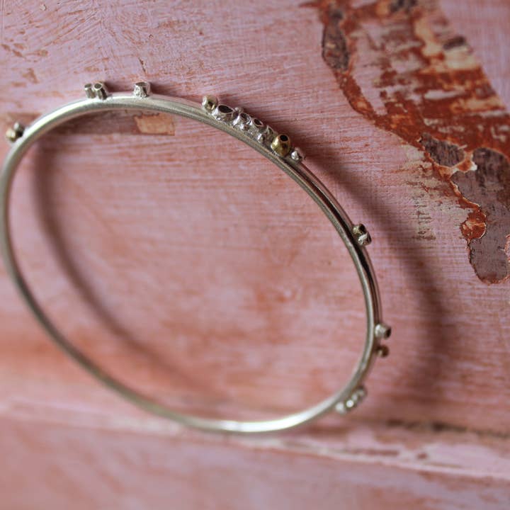 Silver Sapling – wholesale Bangle bracelet – SILVER & 9ct GOLD BARNACLE BANGLE. MADE IN CORNWALL UK