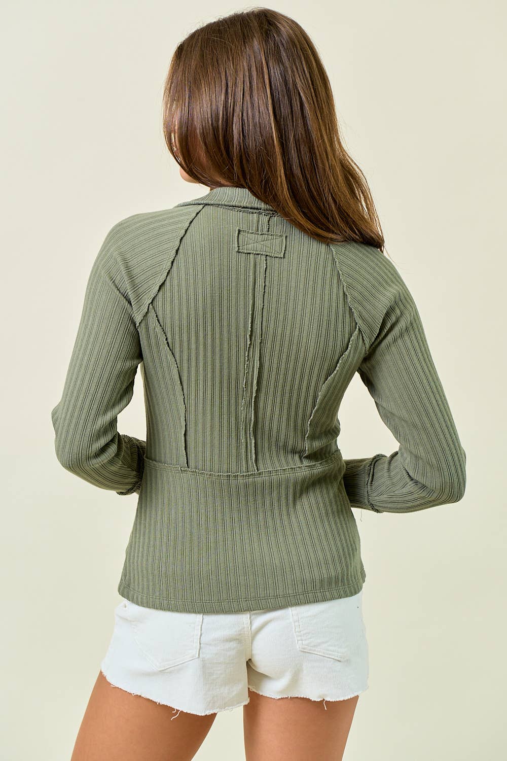 Doe and Rae - Wholesale Knit Top - Women's - HALF ZIP-UP LONG SLEEVE TOP W/ THUMB HOLE - 45170T8