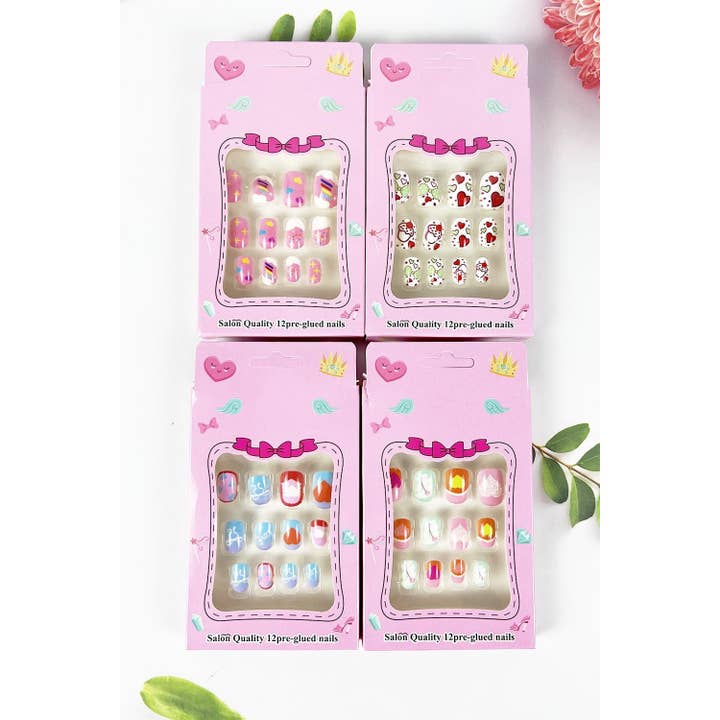 ASSORTED VARIETY 12 NTURAL AND NICE PRE GLUED NAILS for wholesale on Faire0