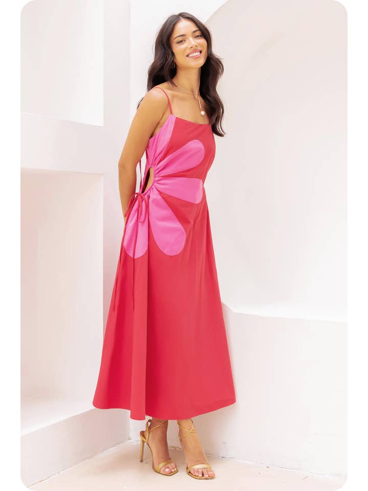 Strut & Bolt - Wholesale Dress - Women's - Sleeveless Side Cut-Out Flower Detail Midi Dress8