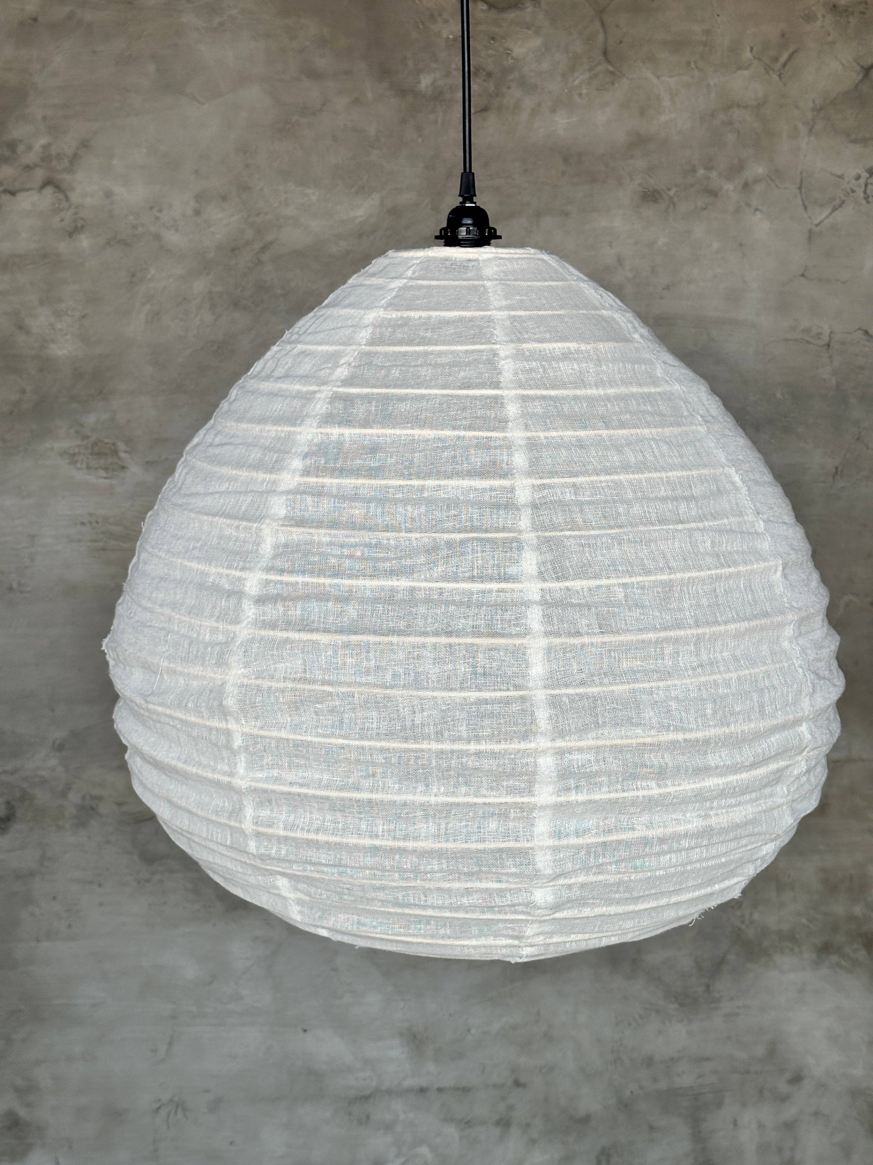 Office Objets - Wholesale Chandelier/Hanging Light - Large Japanese-style pendant light in natural rattan and linen, drop-shaped H55 D603