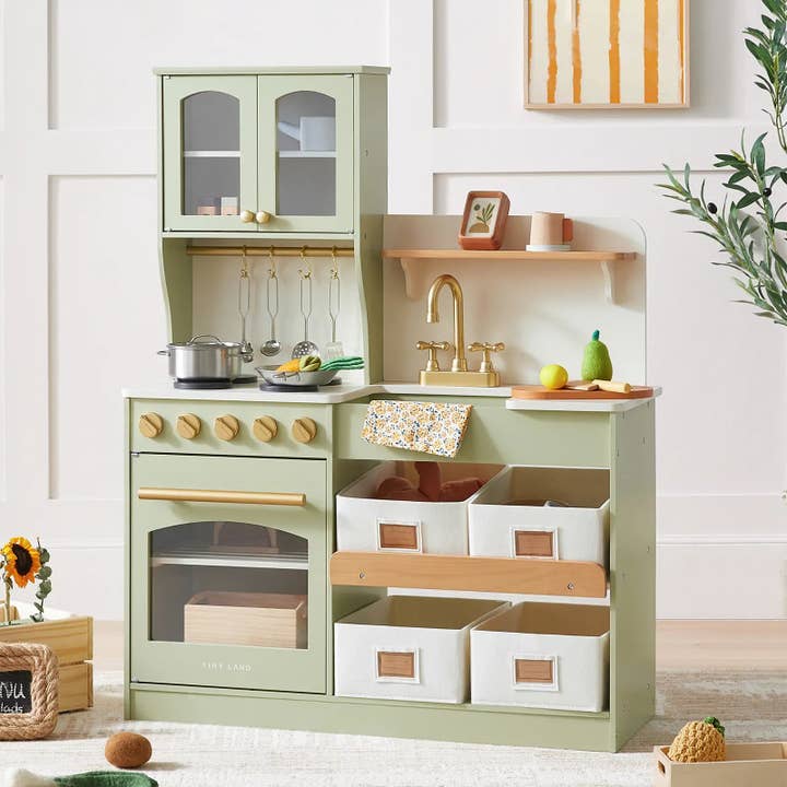 Tiny Land® Pretend Play Kitchen for Toddlers - Serenity Wooden Kitchen – Green for wholesale by Michael Meredith Inc