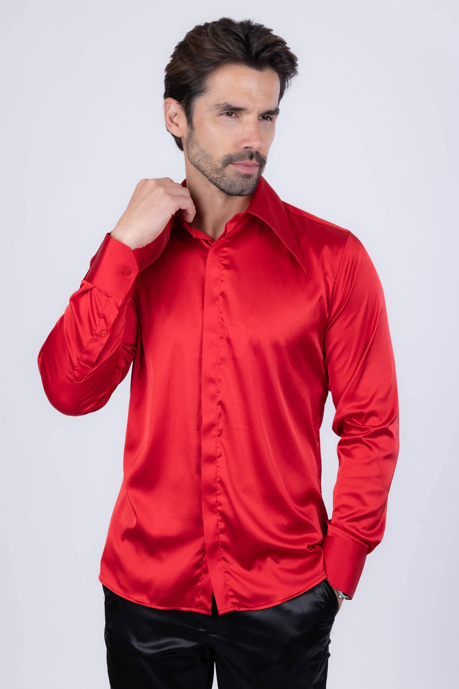 BARABAS - Wholesale Button Down Shirt - Men's - Men's Spear Point Shiny Long Sleeve Shirt 4B1028