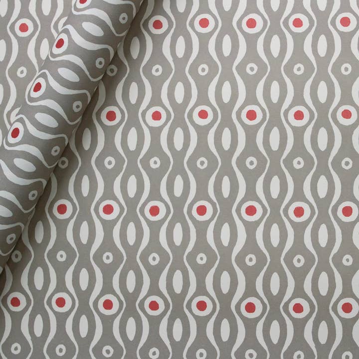 Papel estampado Persephone gris y carmesí para venta al por mayor de Cambridge Imprint