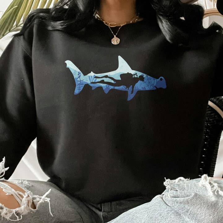Hammerhead Shark Diver Sweatshirt - Fall Pullover Gift for wholesale by PositiveParty