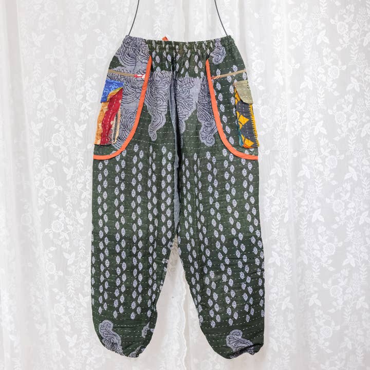 Karma Nepal Crafts - Wholesale Pants – Women's - One of a Kind Kantha Baggy Pants with Pockets12