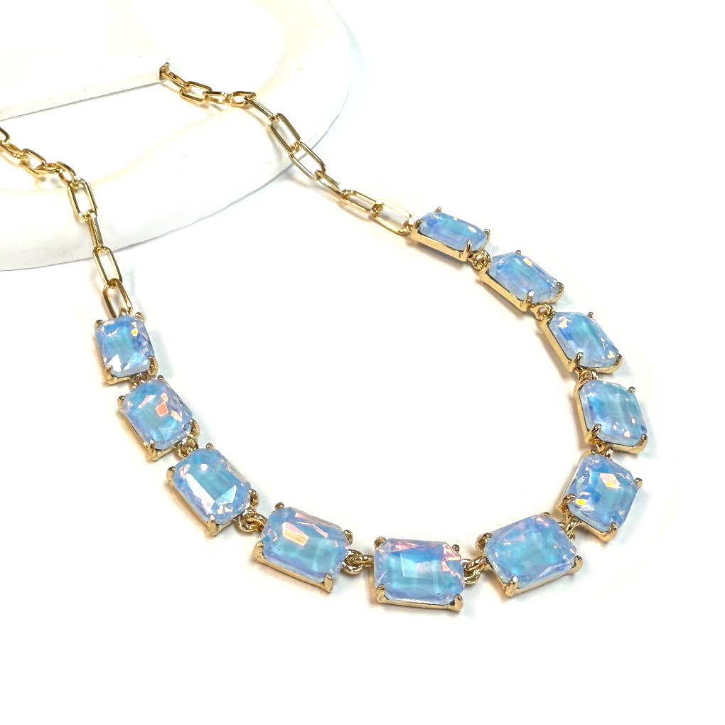 StarryNYC - Wholesale Link & chain necklace - Rectangle Crystal Glass Linked Statement Chain Necklace 33