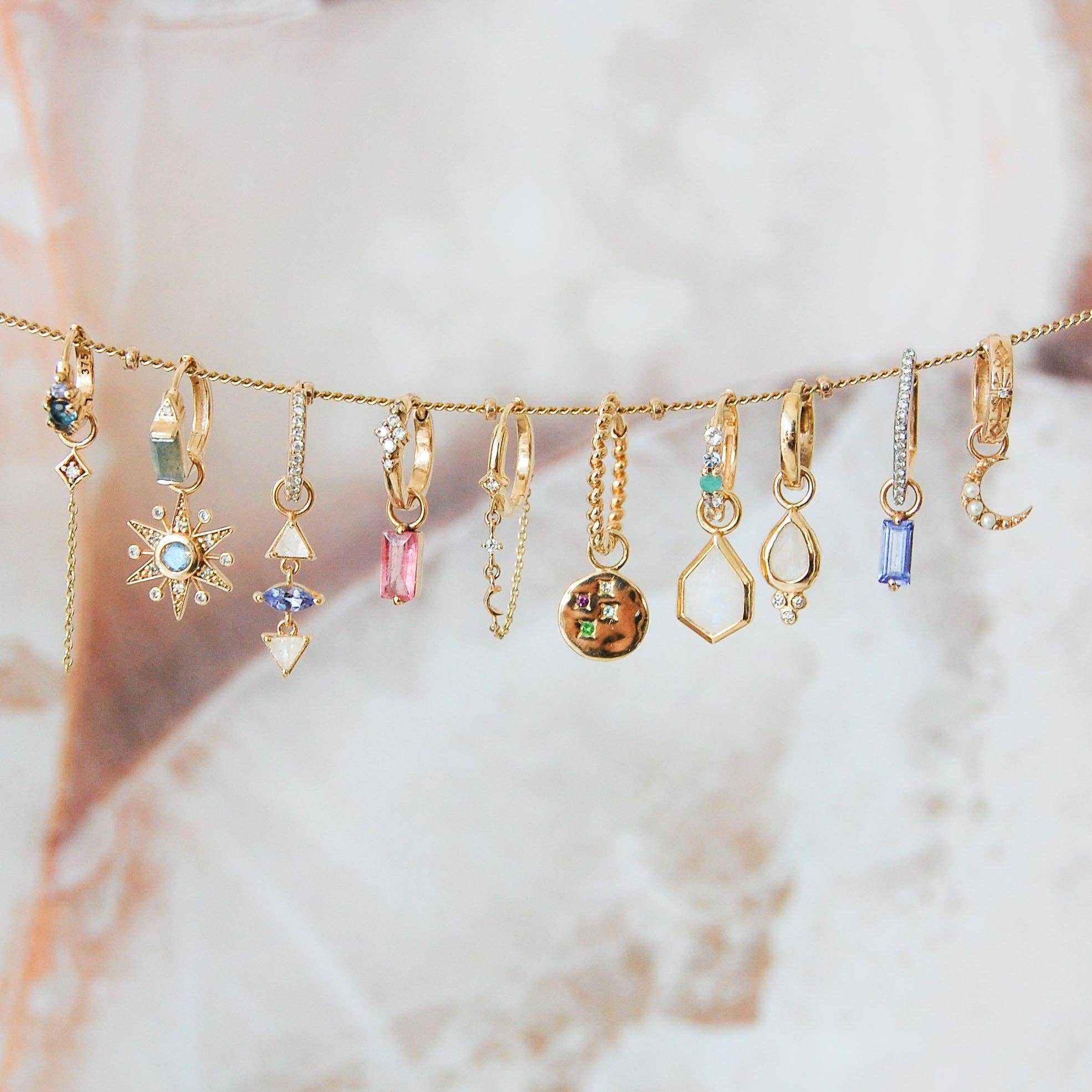 ZOHREH - Wholesale Huggie Earrings - Diamond Moon Chain Huggie Hoop Earring 9k Gold5