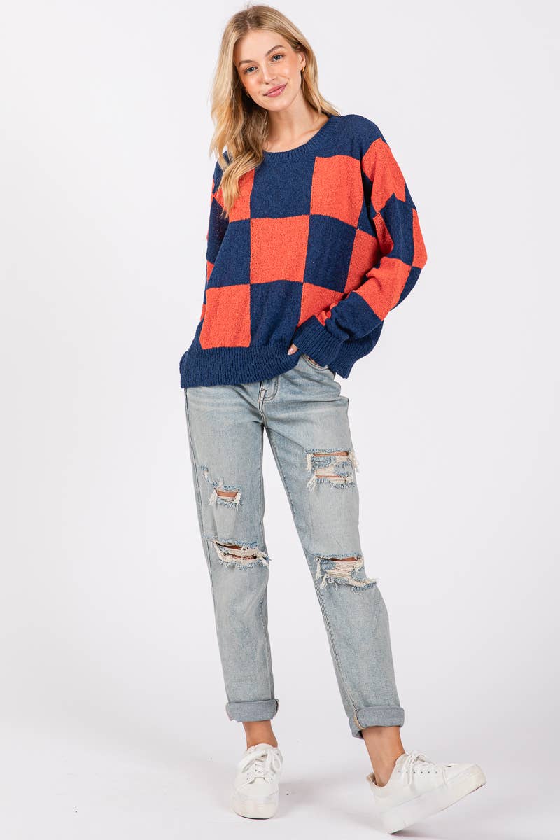 Sewn and Seen - Wholesale Knit Sweater - Women's - CHECKER SWEATER TOP 24