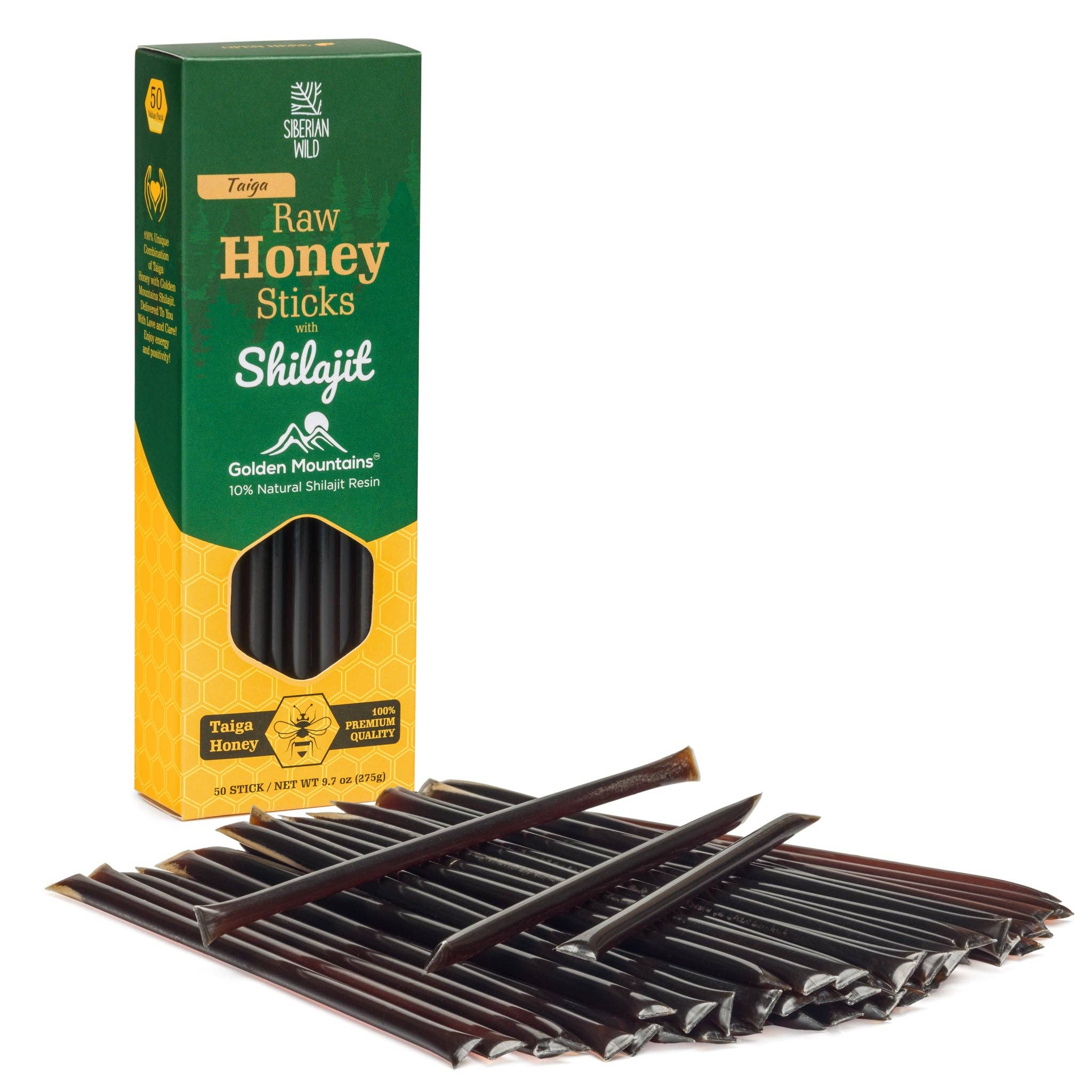 SiberianGreen – Mel por atacado – Paus de Mel de Shilajit da Taiga Selvagem Siberiana – 50 Paus com 10% de Resina de Shilajit Força Natural Siberiana2