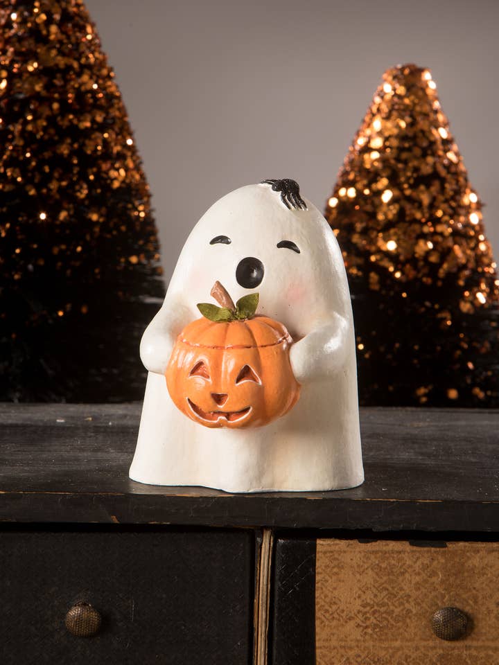 Ghost Gilbert With Pumpkin for wholesale by Bethany Lowe Designs