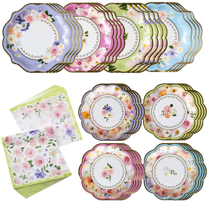 Kate Aspen - Wholesale Disposable Tableware Pack - Tea Time Party 78 Piece Party Tableware Set (16 Guests)