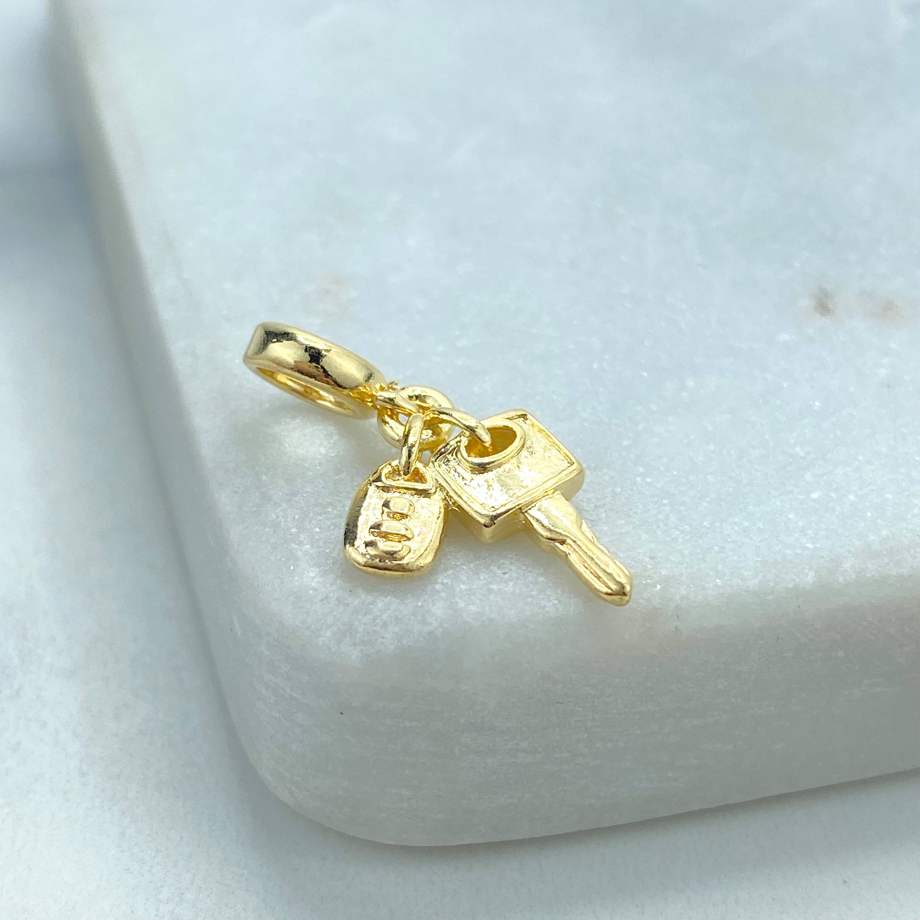 Luxus Accessories - Wholesale Individual Charm/Pendant - 18k Gold Filled Car Alarm Key and Lock Charm, Symbolizing Security and Modernity, Perfect for DIY Jewelry Creations5