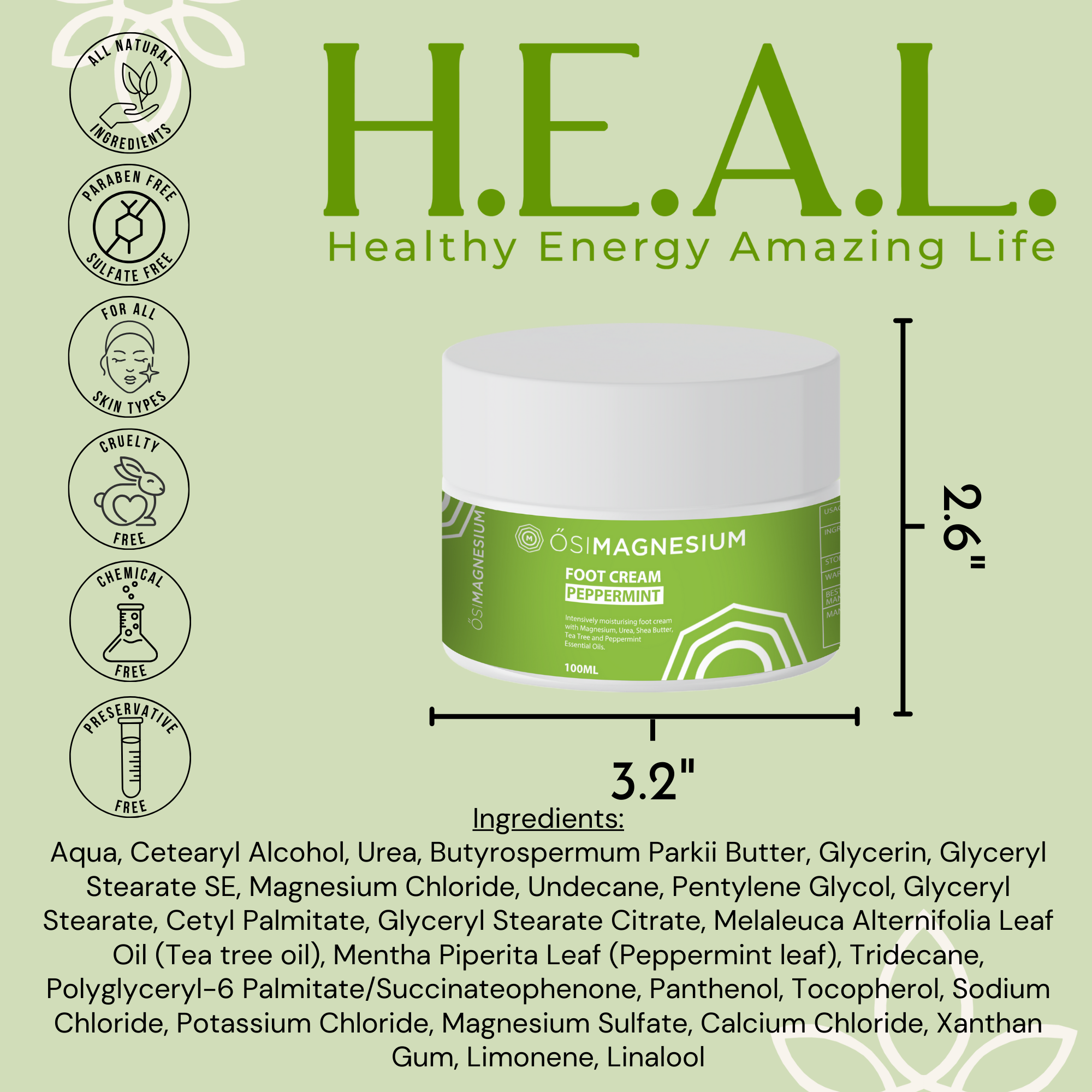Healthy Energy Amazing Life - Vente Crème pour les pieds - ŐSIMAGNESIUM Crème pour les pieds Tea Tree et menthe poivrée - 3.38 oz2